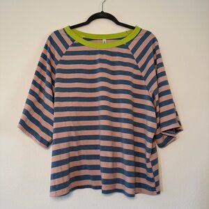 Dokotoo Oversized Striped Top in Pink and Blue